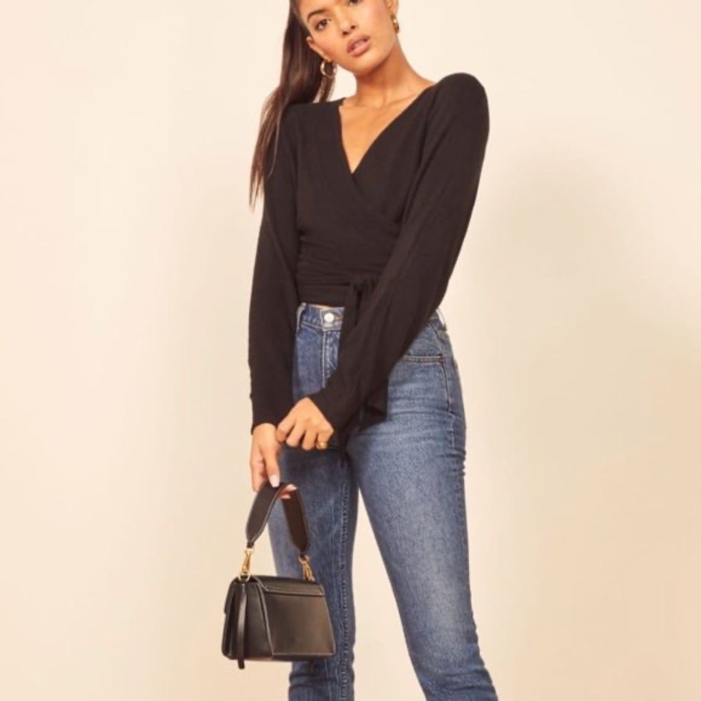 Reformation Azra Wrap Top — Black